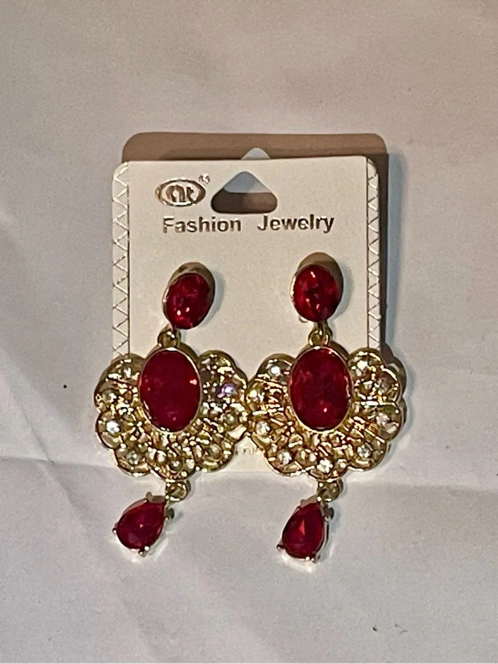Gold Tone Red Gem Drop Earrings - Fashion Jewelry